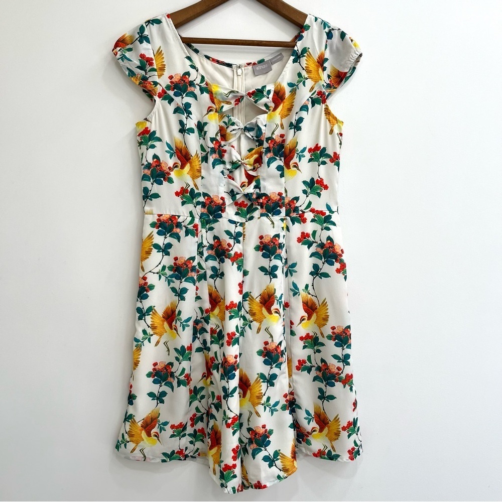 Eshakti tropical bird print romper bow detail retro vintage inspired medium